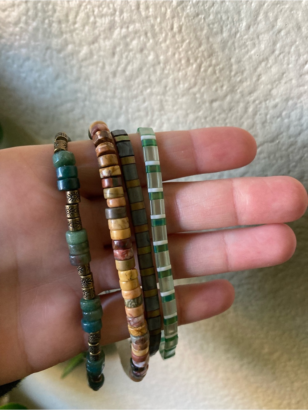 Handcrafted Multi-Bead Stretch/ Clasp Anklet Set in Green and Earth Tones